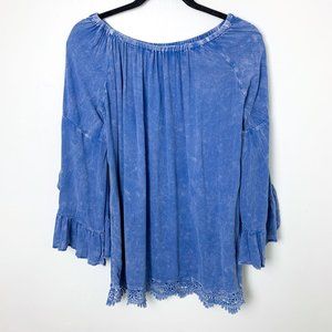 Altar'd State blue boho off the shoulder swing blouse bell split sleeve medium